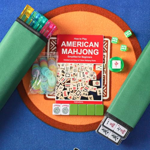 American Mahjong Game Set, 166 Green Tiles, 4 All-in-One Color Rack/Pushers, Complete Mahjong Tile Set，Green Carrying Bag - color: Green