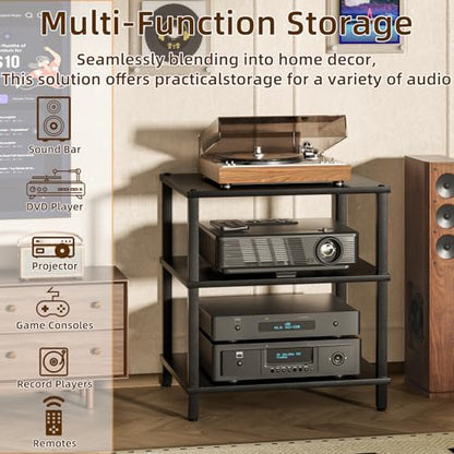 LELELINKY 3-Tier AV Media Player Stand, Stereo Cabinet, Modern Stereo Cabine,Game Console Shelf,Wooden TV Stand,Multifunctional Entertainment Center, Suitable for Home, Conference Room, Black - color: Black, size: 3 Tier