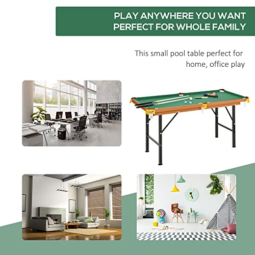 55" Portable Billiards Table with All Accessories, Foldable Pool Game Table for Whole Family Number Use with Cues, Ball, Rack, Chalk - Green - size: 55''-Foldable Pool Table Green