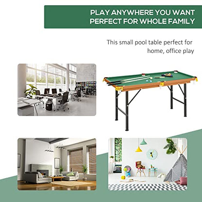 55" Portable Billiards Table with All Accessories, Foldable Pool Game Table for Whole Family Number Use with Cues, Ball, Rack, Chalk - Green - size: 55''-Foldable Pool Table Green