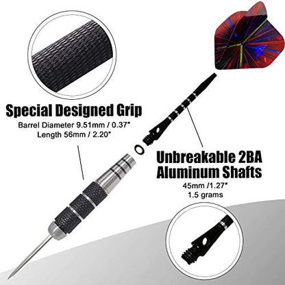 WINSDART Darts Metal Tip Set Professional Metal Darts for Dartboard Steel Tip Darts with Nonslip Iron Barrel Aluminum Dart Shafts,Extra Flights,Dart Sharpener,Gift Box - style: Cool Laser Darts Set