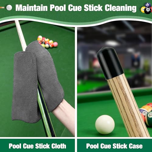 Pool Table Brush Accessories 10 Set，Billiards Pool Table Brush Cleaning Kit with 2 Wooden Brushes, Pool Cue Stick Cleaning Cloth, Billiards Cue Head Protective Sheath, Sticky Lint Roller