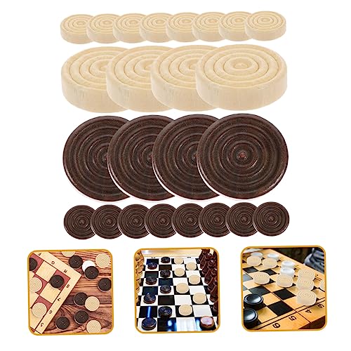 Yardwe 24pcs Wooden Checkers Game Pieces Set Replacement Accessories for Board Games Universal for Outdoor Fun