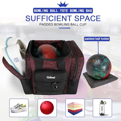 Goloni 1 Ball Bowling Bag for Men, Durable Bowling Tote with Padded Holder & Ventilated Shoe Compartment (Fits Size 14) - color: Red