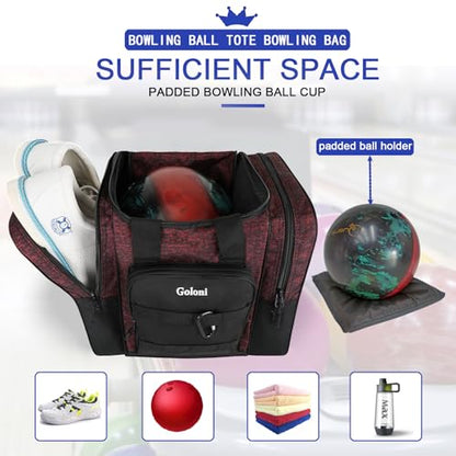 Goloni 1 Ball Bowling Bag for Men, Durable Bowling Tote with Padded Holder & Ventilated Shoe Compartment (Fits Size 14) - color: Red