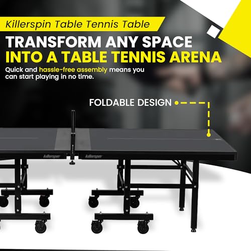 Killerspin MyT 415X Mega, Ping Pong Table, Foldable Table for Table Tennis, Portable Ping Pong Table Set with Built-in Paddle and Ball Storage, 18 mm MDF Board Pingpongball Table - color: Graphite