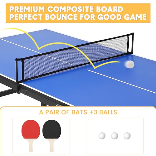 GarveeLife Portable Ping Pong Table, Indoor/Outdoor Ping Pong Table for Adults/Teens, Table Tennis Table with 2 Table Tennis Paddles and 3 Balls, 5 Minute Assembly, 60 x 26 x 27.5 in