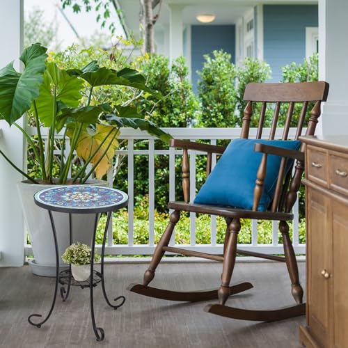 VCUTEKA Outdoor Side Table Mosaic Patio Table Accent Tables Mosaic Tile Top Metal Frame Small End Tables Porch Beach Patio Garden Balcony Peacock Feather 14'' - color: Peacock Feathers