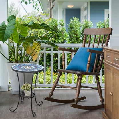 VCUTEKA Outdoor Side Table Mosaic Patio Table Accent Tables Mosaic Tile Top Metal Frame Small End Tables Porch Beach Patio Garden Balcony Peacock Feather 14'' - color: Peacock Feathers