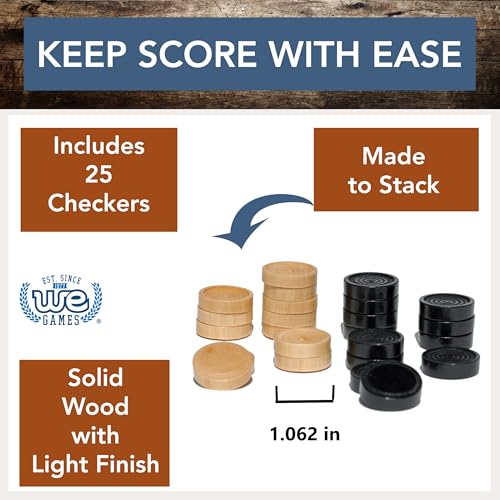 WE Games Wooden Checkers Pieces Only (1.06 inch), Checker Board Game & Backgammon Pieces, 24 Natural and Black Stained Stackable Ridges with a Drawstring Storage Bag, Replacement Game Piece - size: 1.062 inch