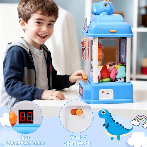 CWLAKON Claw Machine for Kids Boys Dinosaur Toys, Mini Vending Machine with Sound & 20 Mini Toys, Large Candy Grabber Prize Dispenser Electronic Arcade Games, Christmas Birthday Gifts for Boys, Blue - color: Blue