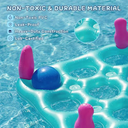 ECHTPower Tic-Tac-Toe Pool Toys Games - 2-in-1 Giant Inflatable Pool Floats with Ring Toss Set and 10 Balls, Fun Summer Party Water Beach Float Pool Game for Adults Teens Kids (Green) - color: Green