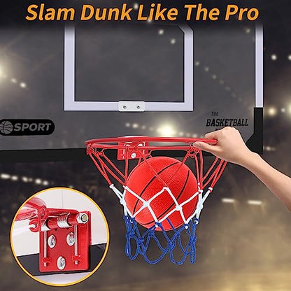 Upgrade Basketball Hoop Set - Extra Large 26" x 17" Pro Indoor Basketball Hoop for Door & Wall with 2 Balls, Complete Accessories, Basketball Toy Gift Perfect for Boys Girls Teens Adults - style: 26"x17" Basketball board