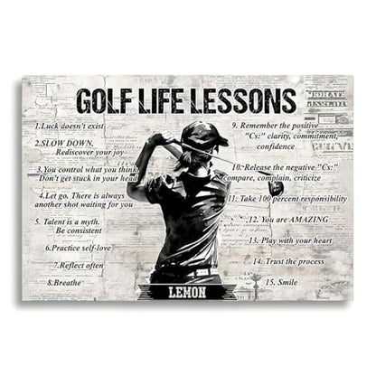 CENOVACY Personalized Golf Life Lessons Canvas, Custom Motivational Golf Poster, Inspirational Golf Poster Wall Art, Thoughtful Golf Gift For Girl Woman Players - color: Design 07