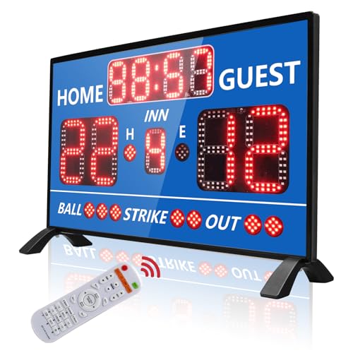 YZ Digital Baseball Scoreboard with Timer Clock, LED Outdoor Electronic Softball Scoreboard, Digital Scoreboard with Remote, Portable Baseball Scoreboard, Score Keeper with Inning/Ball/Strike/Out - color: blue