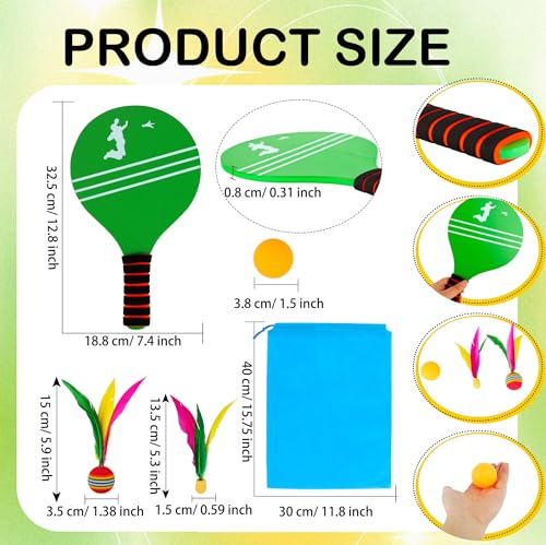 3 Set Beach Paddle Ball Sets Including 6 Paddles 15 Fast Birdies 4 Slow Birdies 6 Ping Pong Balls 3 Drawstring Bags Outdoor Sports Game for Kids Teens Adults Beach Backyard Park Lawn Party Supplies