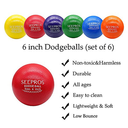 Foam Dodgeball Set - Soft Skin, Low Bounce, Set of 6 with Mesh Storage Bag for Kids and Adults - style: 6 Inch