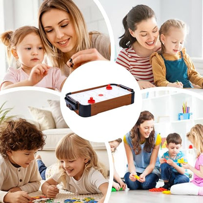 Table Air Hockey Game - Portable Wooden Mini Trampoline Game Tabletop Fun | Compact Air Hockey Desk for Adults, Family & Kids | Birthday Christmas New Year Parties for