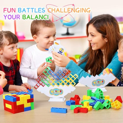 Rachan 64Pcs Puzzle Teasers Toy, Tetra Balance Tower Stacking Games,Fun Balance Game,Educational Gift for Kids(There are 2 Bases= 2 Sets of 32Pcs) - color: 64 Multicolor
