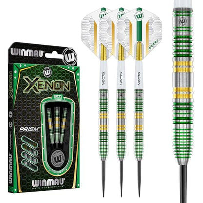 Winmau Xenon Professional Darts Set - 90% Tungsten Darts with Flights & Shafts - Ringed Grip Barrels for Precision Control - Available in Soft Tip 18g and Steel Tip 23g-25g - style: 25g - Steel Tip