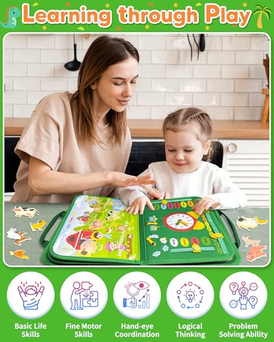 Gojmzo Busy Board Montessori Toys for Toddler Year Old Boy Girl Birthday Gifts, Busy Book Sensory Toys for Toddlers, Learning Educational Toddler Travel Activities - style: Green/P8