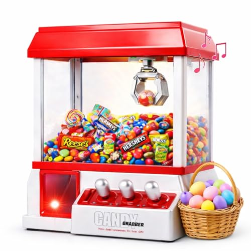 Japard Claw Machine for Kids, Mini Candy Vending Machine, Manual Arcade Game with Adjustable Sound, Candy Grabber Prize Dispenser, Gifts for Girls Boys Easter Party