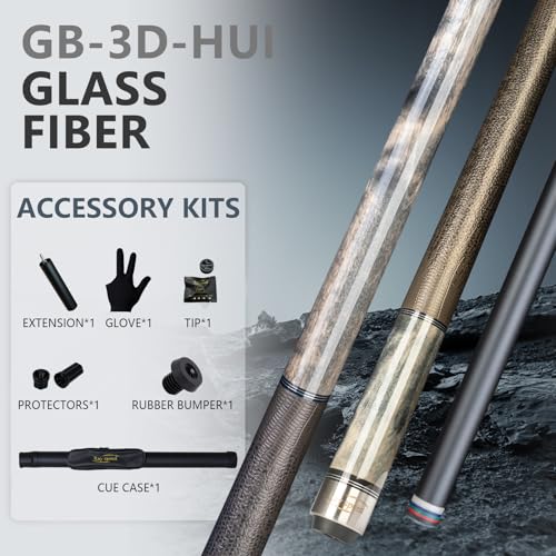 Glass Fiber Pool Cue with Case Canadian Maple Wood Pool Stick Low Deflection Cue Stick Pool Cue Kit with Case,Gloves,Tips and Extension - color: Grey