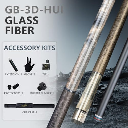 Glass Fiber Pool Cue with Case Canadian Maple Wood Pool Stick Low Deflection Cue Stick Pool Cue Kit with Case,Gloves,Tips and Extension - color: Grey
