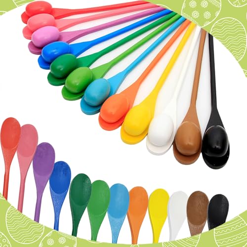 Chochkees 48 Wooden Easter Eggs and 48 Wooden Spoon Race Game Set, 48 Sets, Multi-Player Carnival Game for Kids & Family Activity Holiday Outdoor Yard Easter Egg Hunt Birthday Party Lawn Games - style: 48 Players