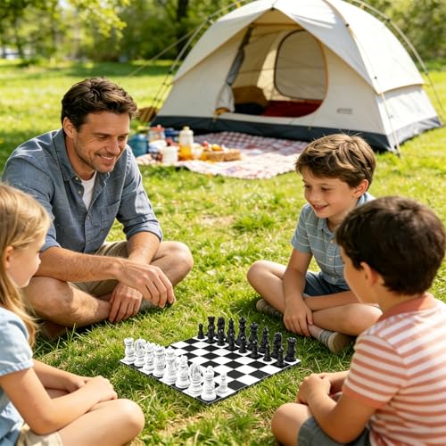 Magnetic Chess Game, 9.2" Portable Travel Chess Set with Rollable Chess Board, Cylinder Storage Strong Manget for Kids & Adults, Foldable Family Board Game for Camping, Travel, School, Gift - size: Standerd (9.2" *9.2")