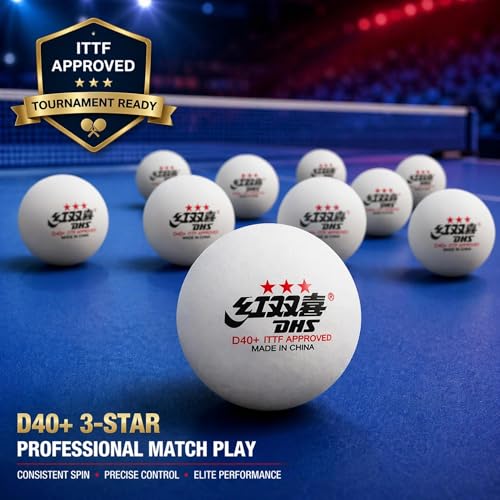 DHS D40+ 3-Star Ping Pong Balls, ITTF Approved, Official Size 40+mm, Consistent Bounce for Training and Competition, White, 10 Count