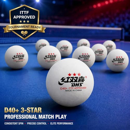 DHS D40+ 3-Star Ping Pong Balls, ITTF Approved, Official Size 40+mm, Consistent Bounce for Training and Competition, White, 10 Count