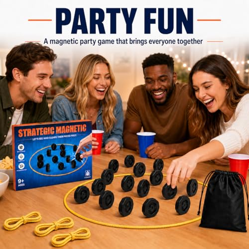Magnet Game with String, 20 Full-Size Magnetic Stones & 3 Ropes, Portable Magnetic Chess Strategy Game for Family Game Night, Party, Travel, Camping, Kids, Teens & Adults