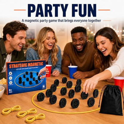 Magnet Game with String, 20 Full-Size Magnetic Stones & 3 Ropes, Portable Magnetic Chess Strategy Game for Family Game Night, Party, Travel, Camping, Kids, Teens & Adults