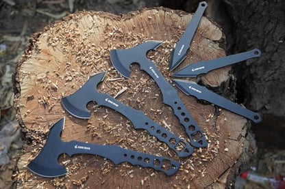 Throwing Axe Set, 6 Pack 11.5" Throwing Axes & Tomahawks for Men - Axe Throwing Game, Target Practice & Competition, Full Tang Black Hatchets with Nylon Sheath - style: Blank Black