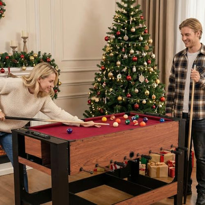 GYMAX Multi Game Table, 54 Inch Foosball & Billiards 2-in-1 Swivel Combo Game Table, Space-Saving, Premium Material, All Accessories Included for Home Game Room Office