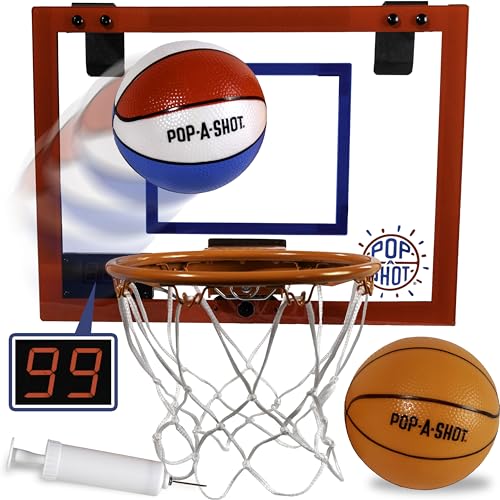 Pop-A-Shot Super Slam Over The Door Mini Basketball Hoop for Adults | 2 Included Basketballs and Pump | Built for Dunks | Breakaway Rim | Shatter Resistant Backboard | 17x12.5 Inches