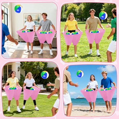 Granny Pants Game with Bouncy Balls and 1 Air Pump (Random Colors), Granny Pants Outdoor Game Baby Shower Funny Party Game for Adults & Families, Big Pants Ball Game Granny Pants Yard Game - color: Pink