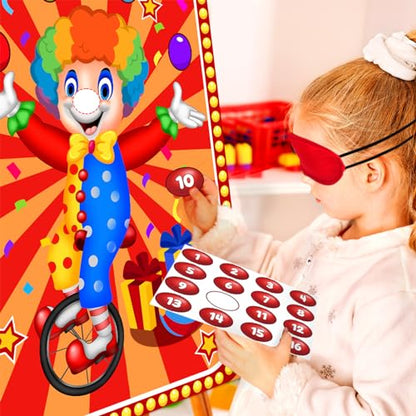 Hxezoc Circus Party Games, Pin The Noses on The Clown With 32 Pcs Nose Stickers, Large Carnival Clown Games Poster for Kids Birthday Party School Classroom Carnival Party Supplies