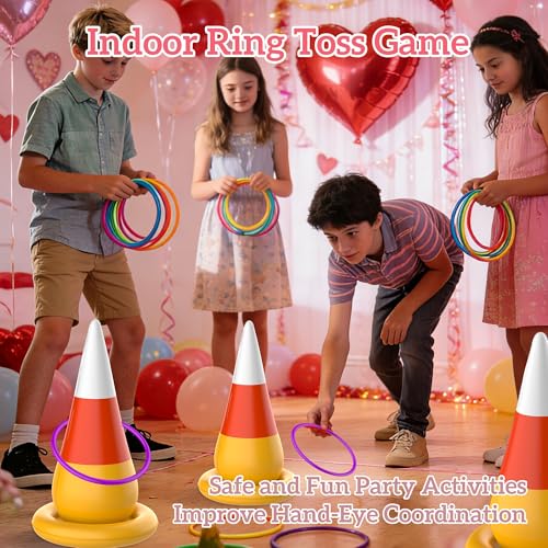 Ring Toss Game, Birthday Party Game Inflatable Candy Corn Ring Toss Toys with Air Pump for Kids Adults Party Favors Indoors Outdoors Family Party Garden Backyard