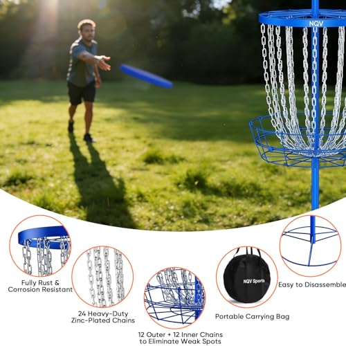 NQV PRO Disc Golf Basket,Heavy Duty 24 Chain Portable Target with Transit Bag, Outdoor/Indoor - size: 52in-Blue