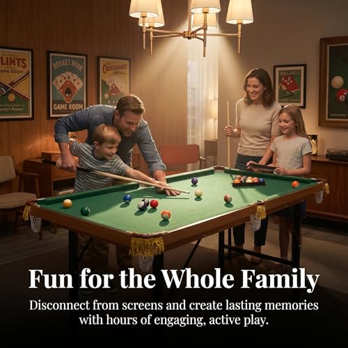 55" Portable Billiards Table with All Accessories, Foldable Pool Game Table for Whole Family Number Use with Cues, Ball, Rack, Chalk - Green - size: 55''-Foldable Pool Table Green