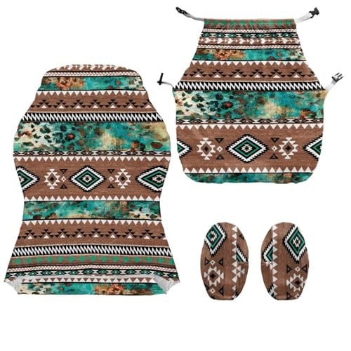 Aztec Leopard Print Computer & Gaming Chair Slipcover Breathable Stretchable Game Chair Cover with Armrest Covers Easy to Install - color: Brown and Green - Aztec Leopard
