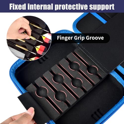 Boobowl Hard Dart Case for Steel and Soft Tip Darts, Holds 12 Darts | Hard EVA Case With 12 Dart Slots, 6 Mesh Pockets And Zipper Storage For Flights, Tips And Shafts; Case Only - Blue - size: Holds for 12 pcs Blue