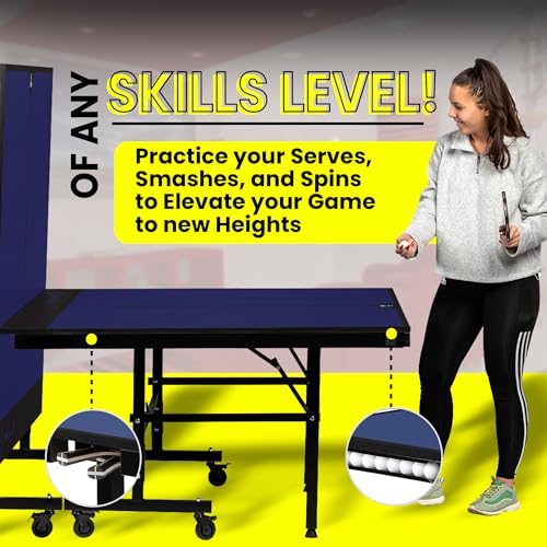 Killerspin MyT 415X Mega, Ping Pong Table, Foldable Table for Table Tennis, Portable Ping Pong Table Set with Built-in Paddle and Ball Storage, 18 mm MDF Board Pingpongball Table - color: Deep Blue