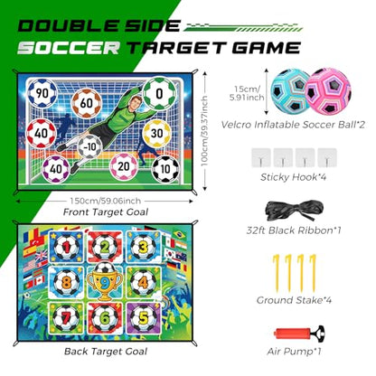 Trampoline Sticky Soccer Ball Game Accessories with 2 Inflatable Balls, Double Side Soccer Goal Target Attachment Fits 8 10 12 14 15 16 FT Trampoline, Indoor Outdoor Lawn Backyard Game