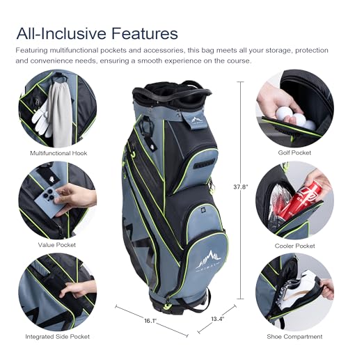 uniHimal 14-Way Golf Cart Bag with Organizer Divider & Rain Cover - color: Foggy Blue