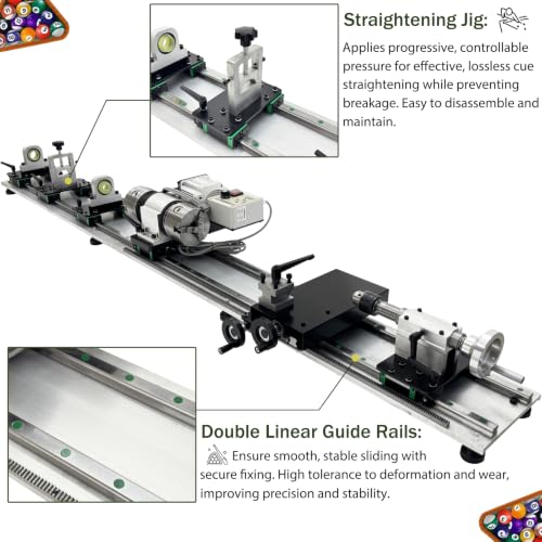Professional Pool Cue Lathe Machine Billiard Cue Repair Lathe Machine | Multi-Functional Snooker Cue Tip Repair Kit, Brushless Motor, for Pool Stick, 200-6500RPM, Double Track Chuck, 550W 110V