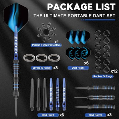 24g Steel Tip Darts Set with Carrying Case | Knurled grip barrels, Aluminum shafts with O-rings, Extra flights, Balanced feel, Practice and league play