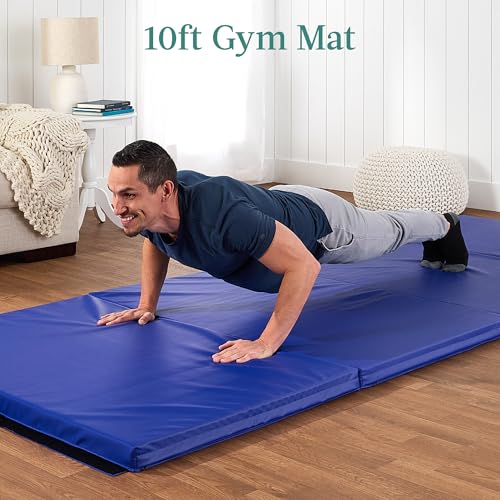 Best Choice Products 10ftx4ftx2in Folding Gym Mat 4-Panel Exercise Gymnastics Aerobics Workout Fitness Floor Mats w/Carrying Handles - color: Royal Blue w/Beam